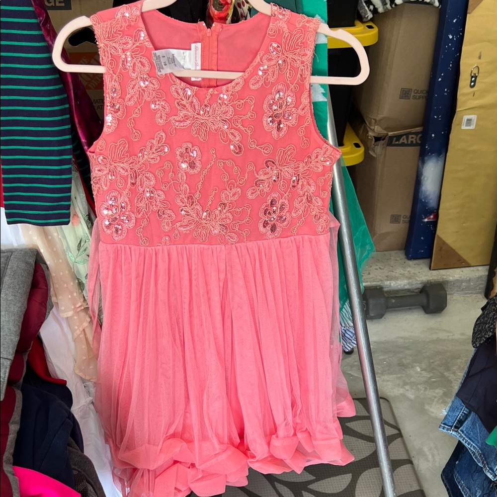 Bonnie Jean Coral Floral Embroidered Dress